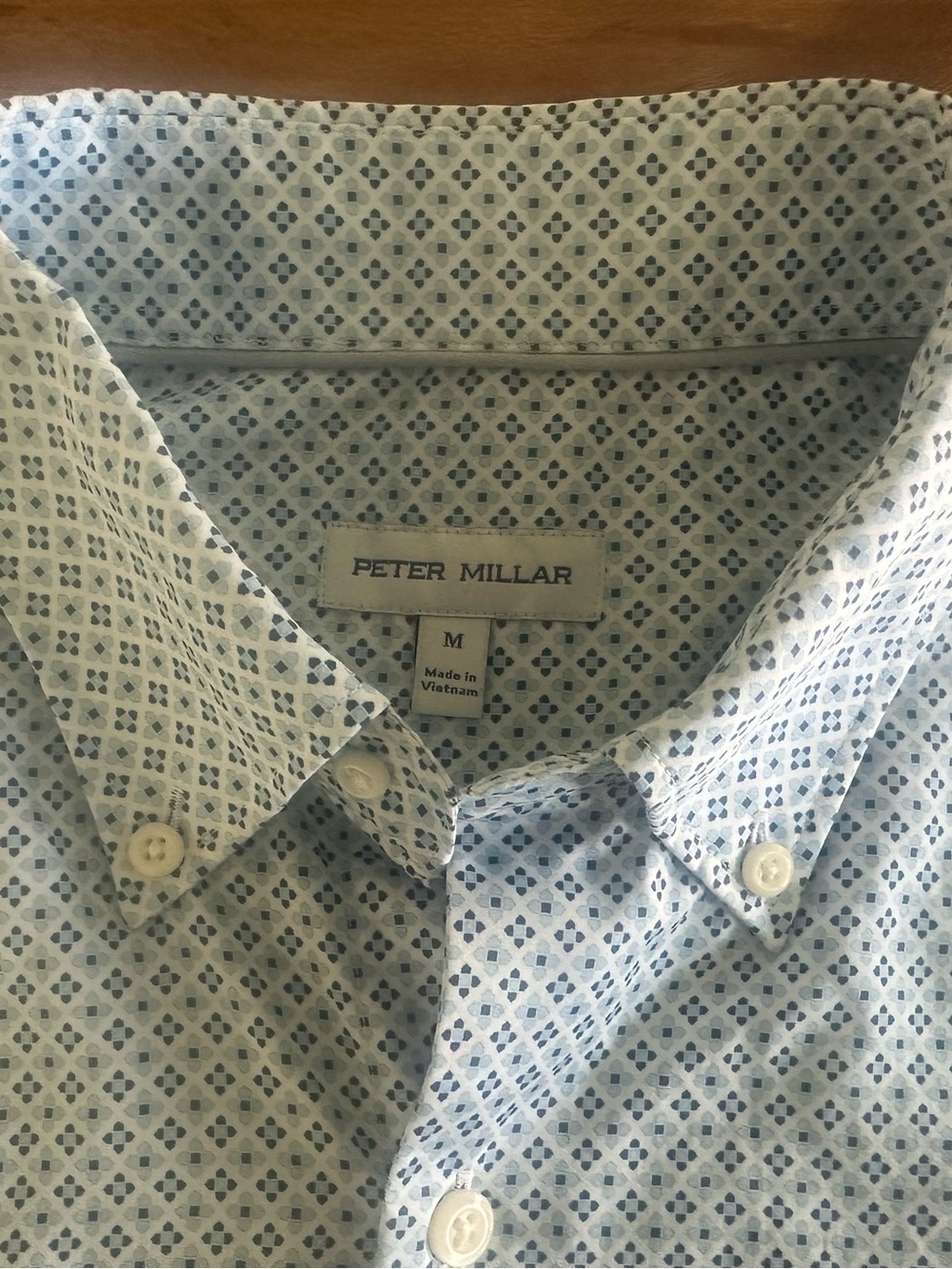 Peter Millar Blue Short-Sleeve Geometric Button-Down Shirt | Size: Medium